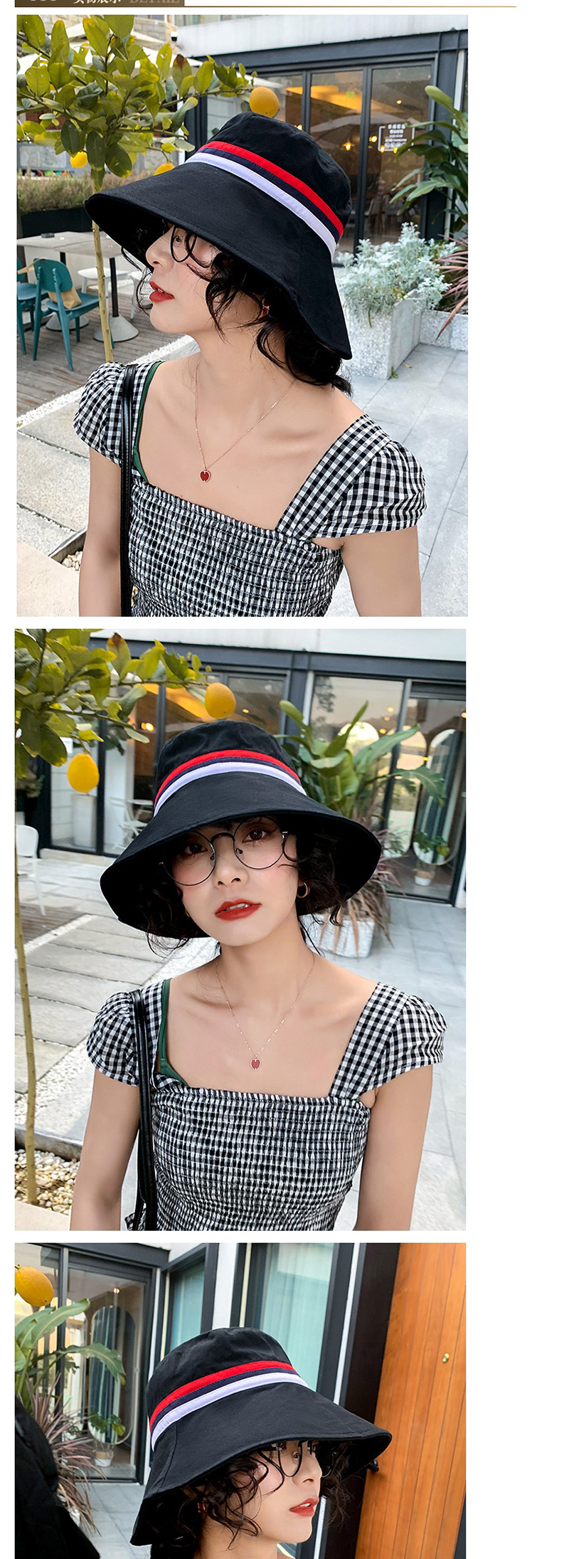 Fashion Black Big Hit Color Stitching Brimmed Hat,Sun Hats