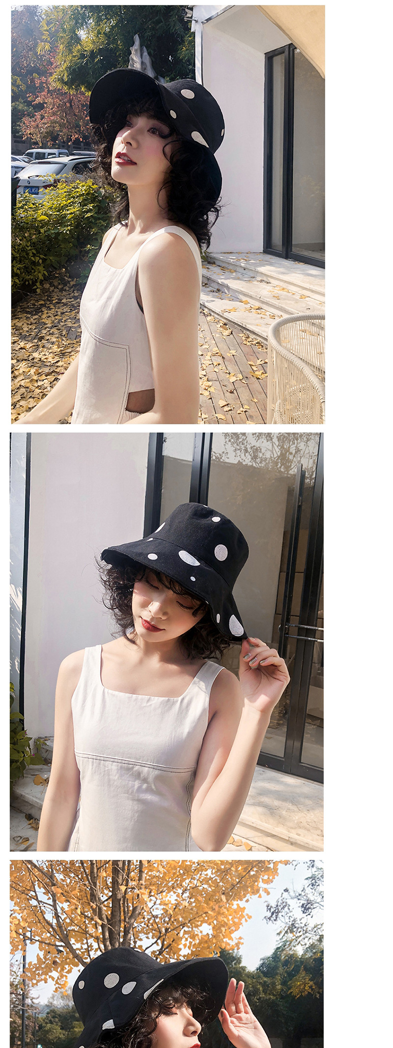 Fashion Khaki Polka Dot Wear Double-sided Collapsible Hat,Sun Hats