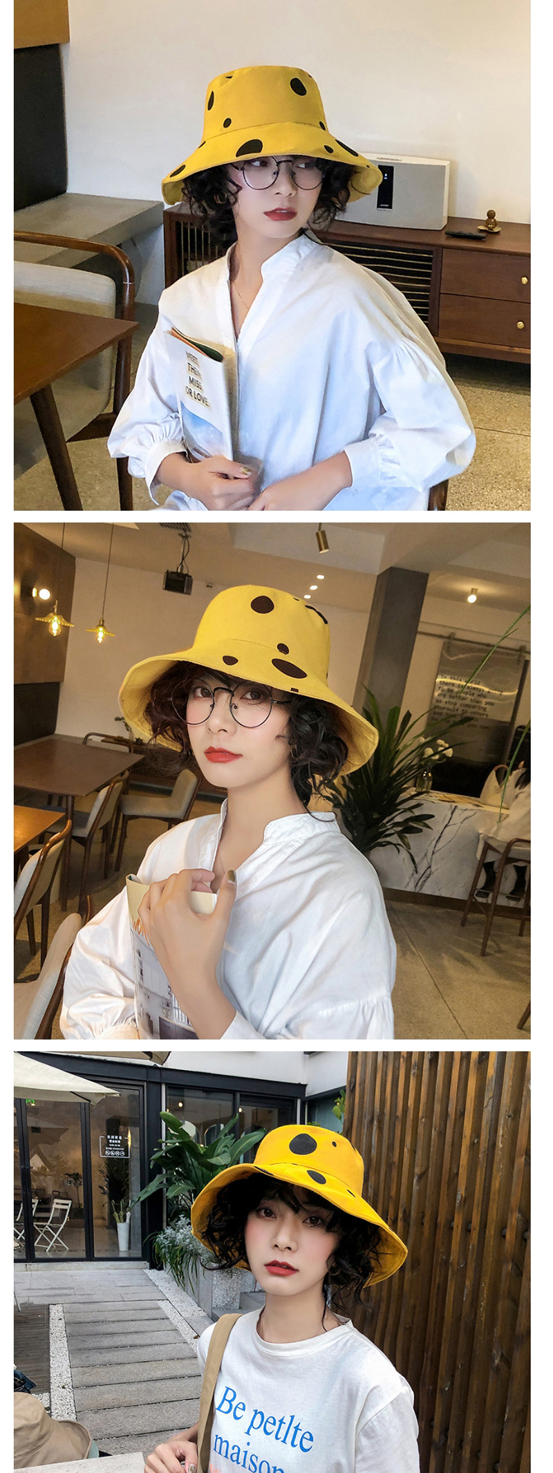 Fashion Yellow Polka Dot Wear Double-sided Collapsible Hat,Sun Hats
