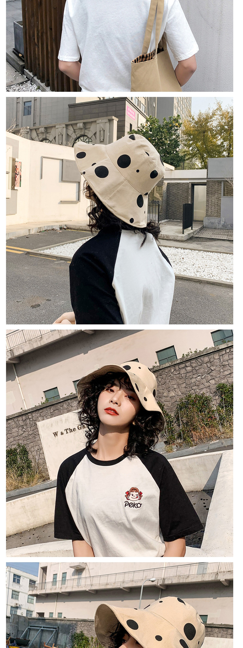 Fashion Khaki Polka Dot Wear Double-sided Collapsible Hat,Sun Hats