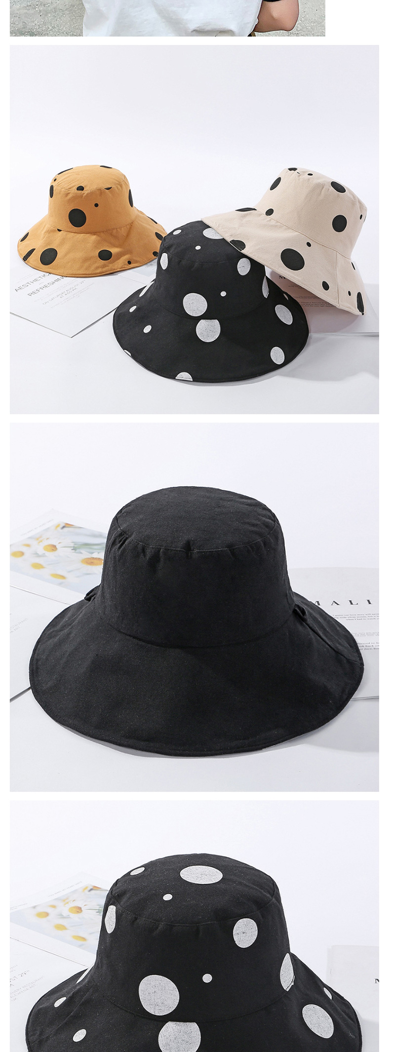Fashion Beige Polka Dot Wear Double-sided Collapsible Hat,Sun Hats