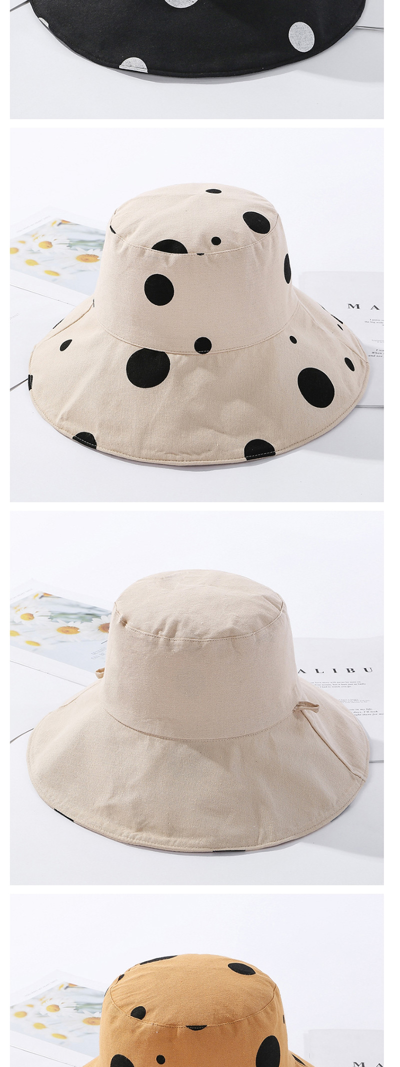 Fashion Beige Polka Dot Wear Double-sided Collapsible Hat,Sun Hats