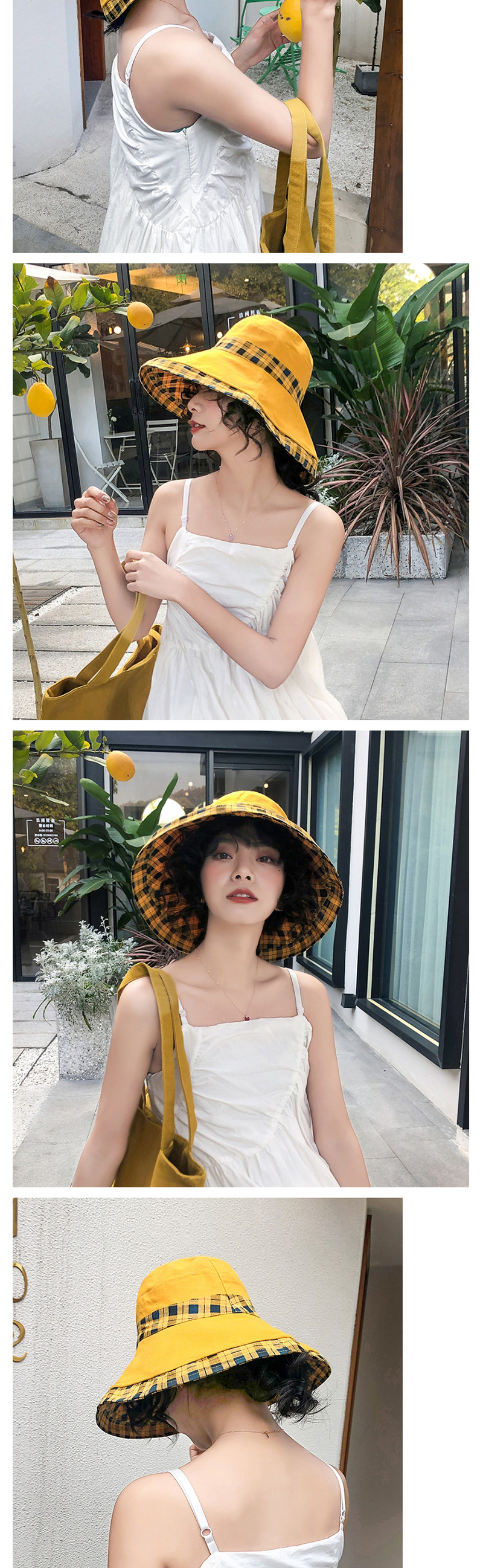 Fashion Beige Double-sided Wear Plaid Hat,Sun Hats