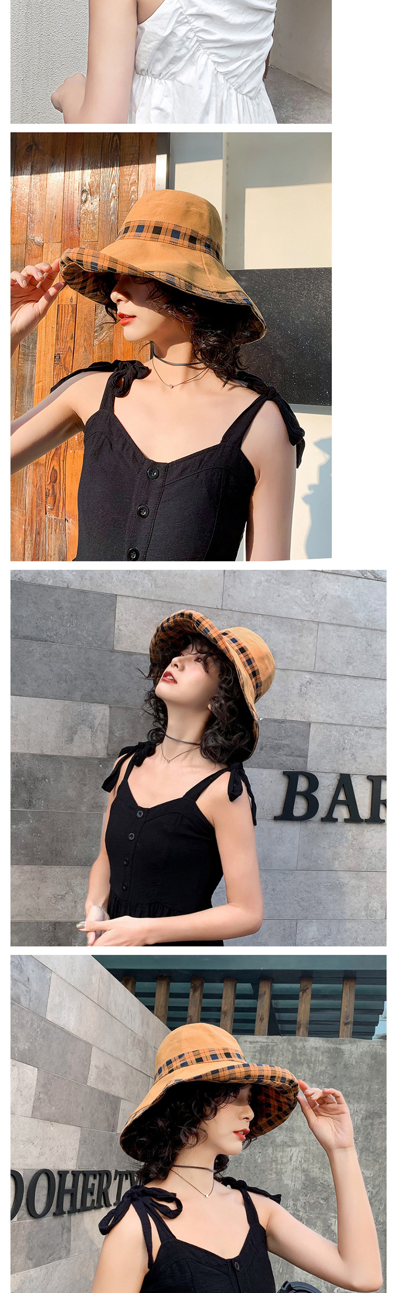 Fashion Khaki Double-sided Wear Plaid Hat,Sun Hats