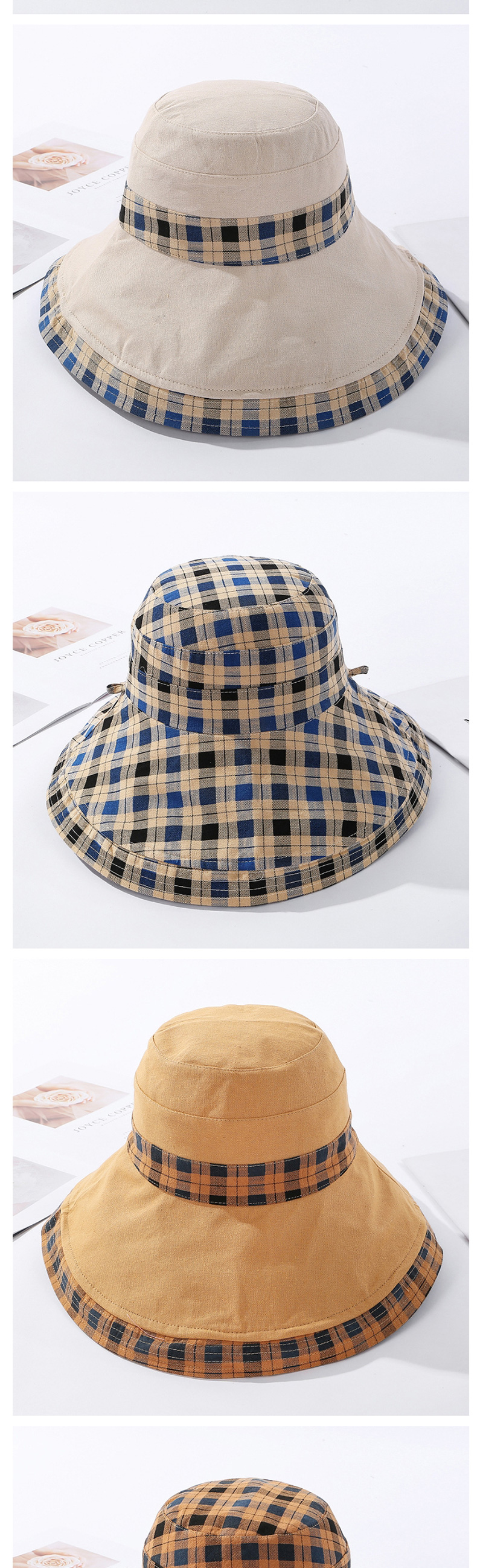 Fashion Beige Double-sided Wear Plaid Hat,Sun Hats