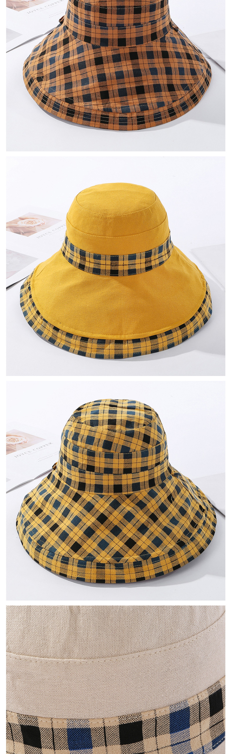 Fashion Yellow Double-sided Wear Plaid Hat,Sun Hats