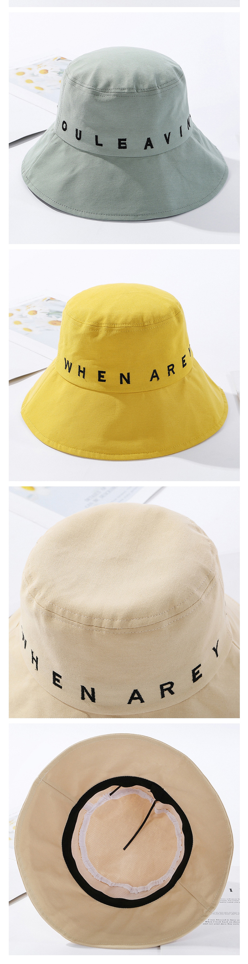 Fashion Yellow Embroidered Fisherman Hat,Sun Hats