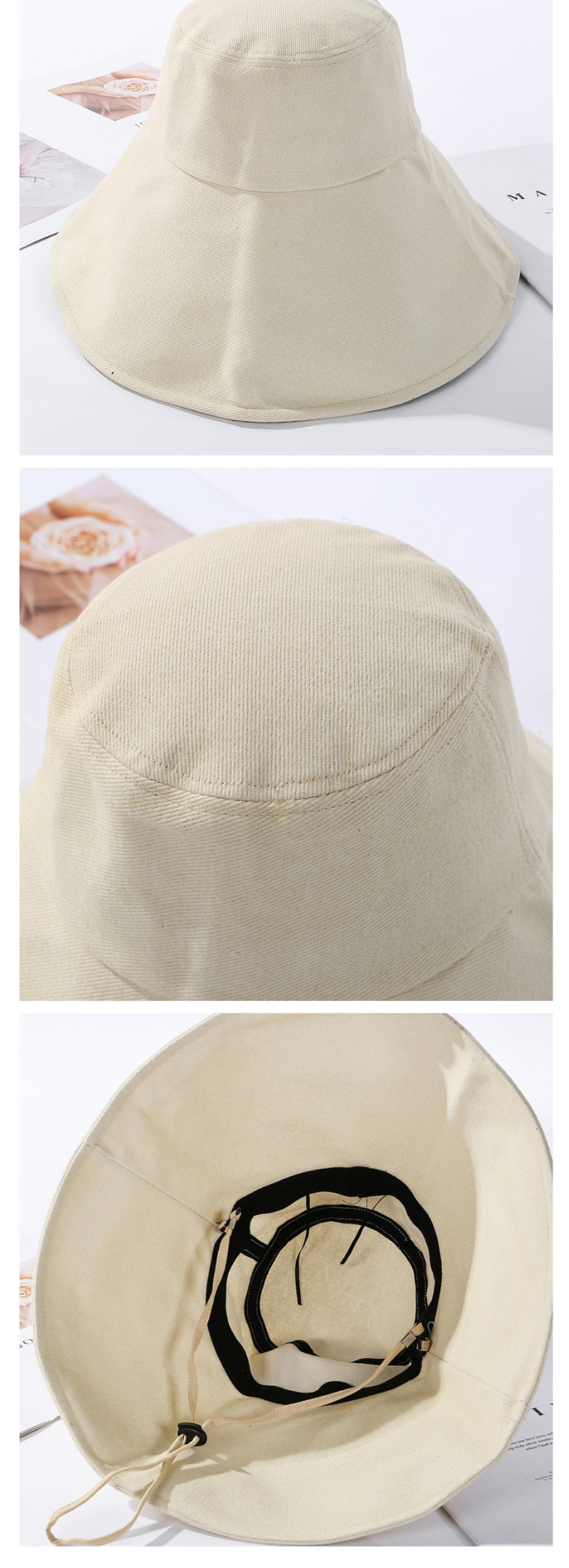 Fashion Beige Cotton Foldable Large Brimmed Hat,Sun Hats