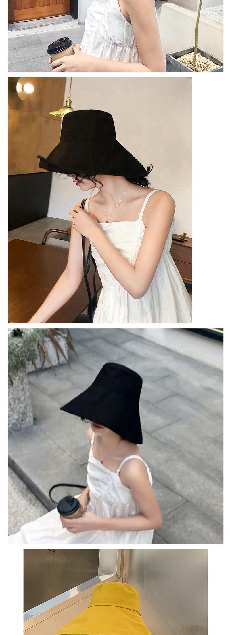 Fashion Black Cotton Foldable Large Brimmed Hat,Sun Hats