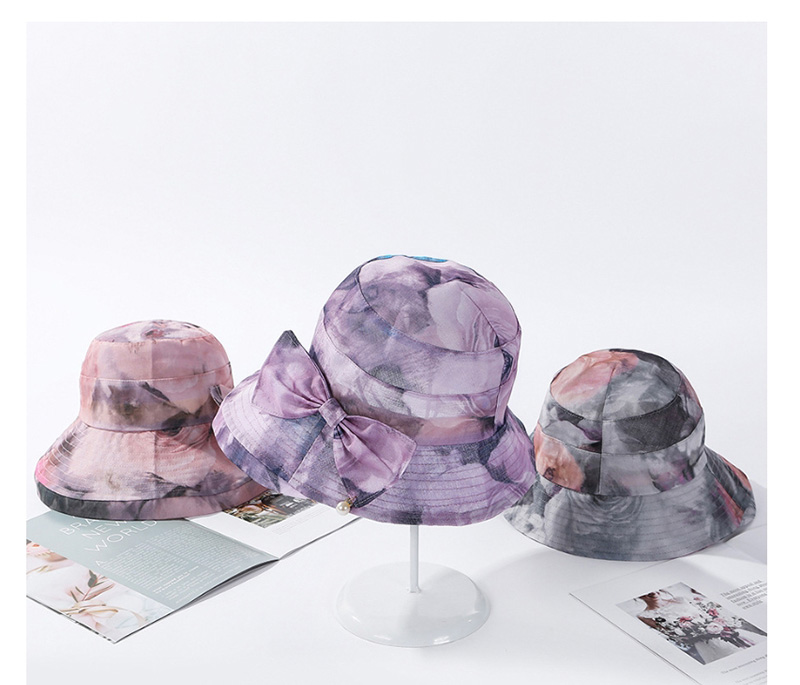 Fashion Light Purple Printed Bow Pearl Fisherman Hat,Sun Hats