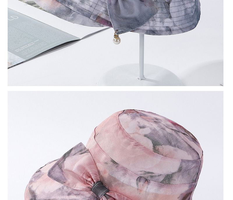 Fashion Violet Printed Bow Pearl Fisherman Hat,Sun Hats
