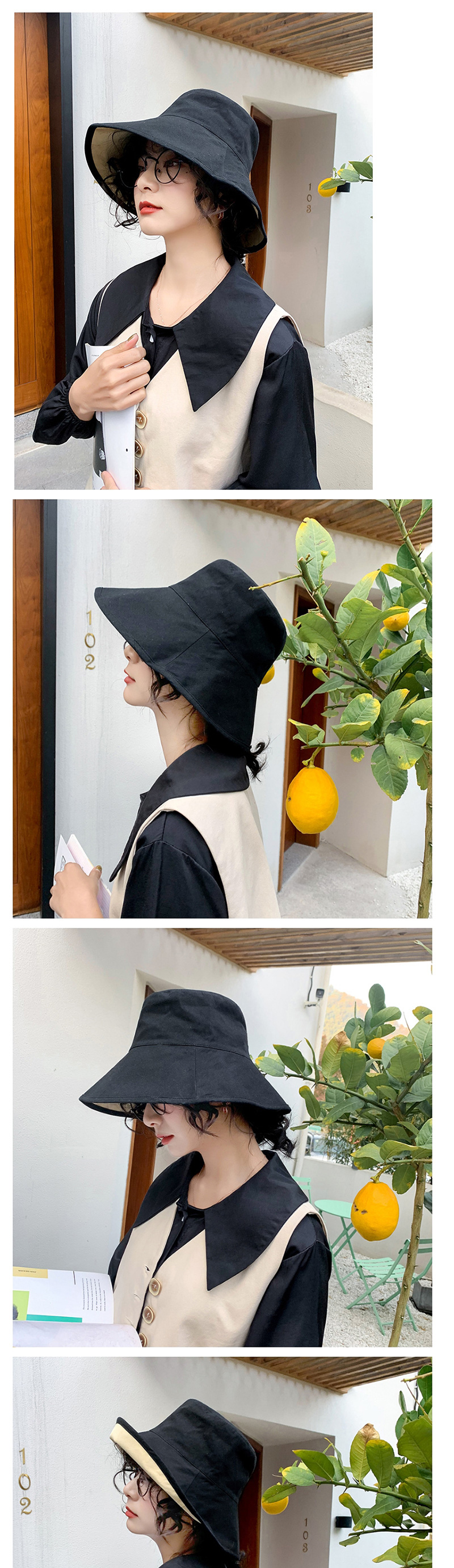 Fashion Black Cotton Double-sided Wear Large Brimmed Hat,Sun Hats