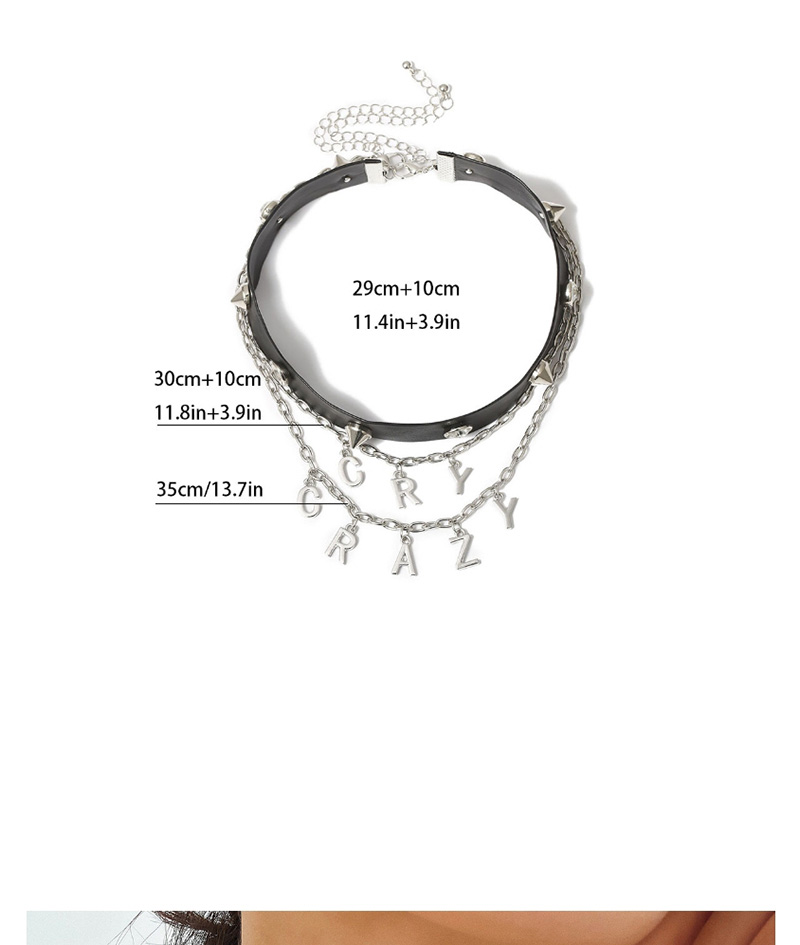 Fashion White K Pu Leather Diamond Metal Stud Alphabet Necklace Set,Multi Strand Necklaces