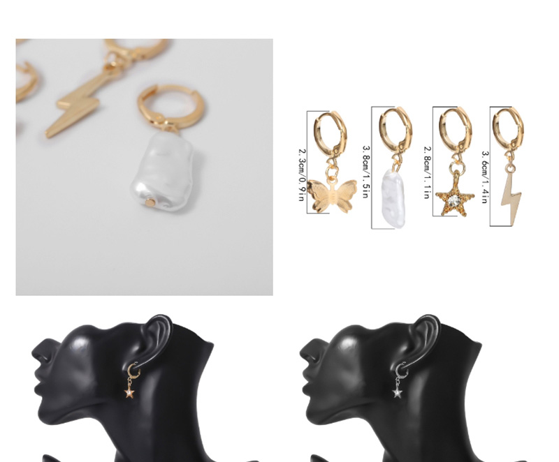 Fashion Platinum Shaped Imitation Pearl Lightning Butterfly Pentagram Ear Clip,Earrings set