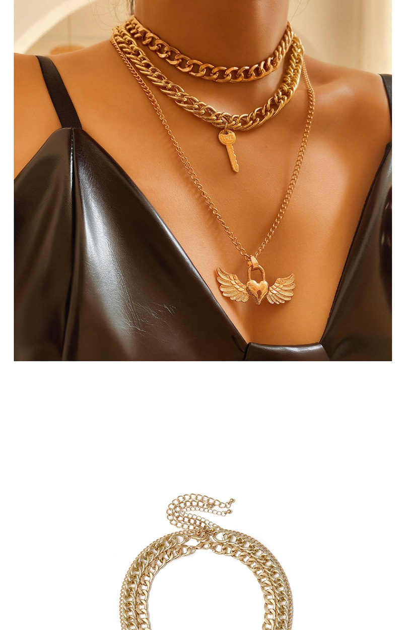 Fashion Golden Letter Love Wings Lock Multilayer Necklace,Multi Strand Necklaces