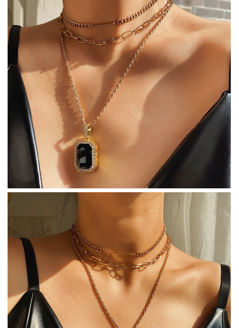 Fashion Golden U-shaped Geometric Multilayer Necklace With Diamond Resin,Multi Strand Necklaces