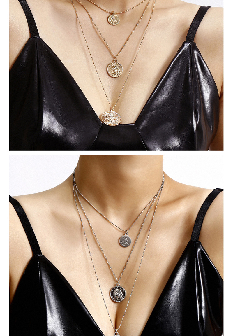 Fashion White K Three-dimensional Portrait Embossed Multilayer Necklace,Multi Strand Necklaces