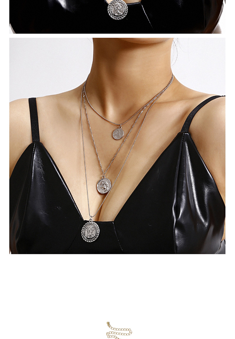 Fashion White K Three-dimensional Portrait Embossed Multilayer Necklace,Multi Strand Necklaces