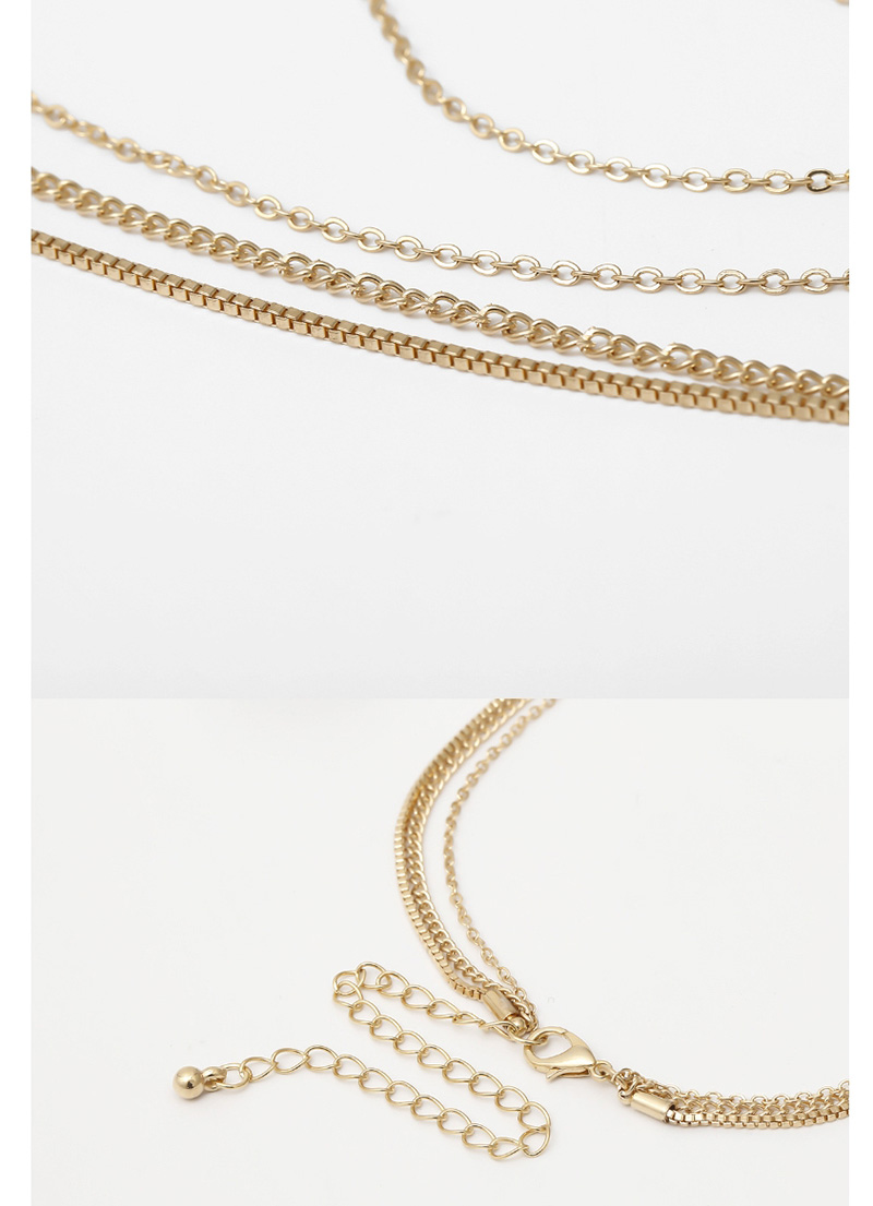 Fashion Golden Portrait Embossed Rose Geometric Multilayer Necklace,Multi Strand Necklaces
