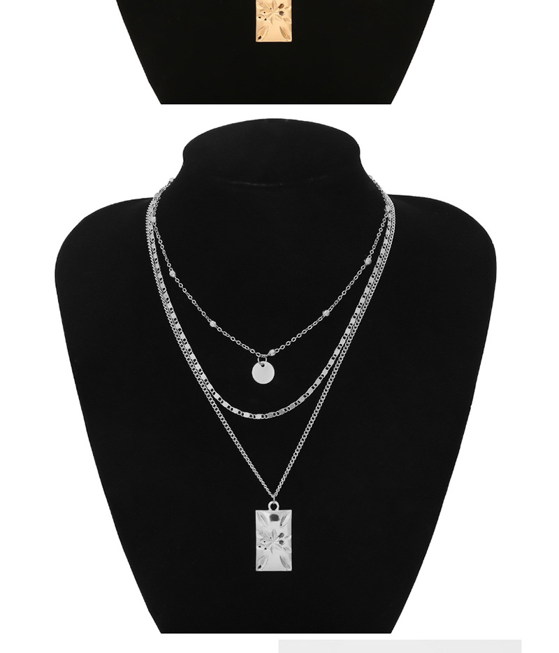 Fashion White K Sequin Chain Carved Flower Square Multilayer Necklace,Multi Strand Necklaces