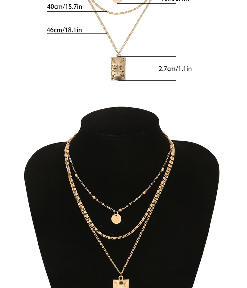 Fashion Golden Sequin Chain Carved Flower Square Multilayer Necklace,Multi Strand Necklaces