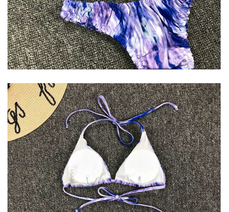 Fashion Purple Tie-dye Halter Pleated Split Swimsuit,Bikini Sets