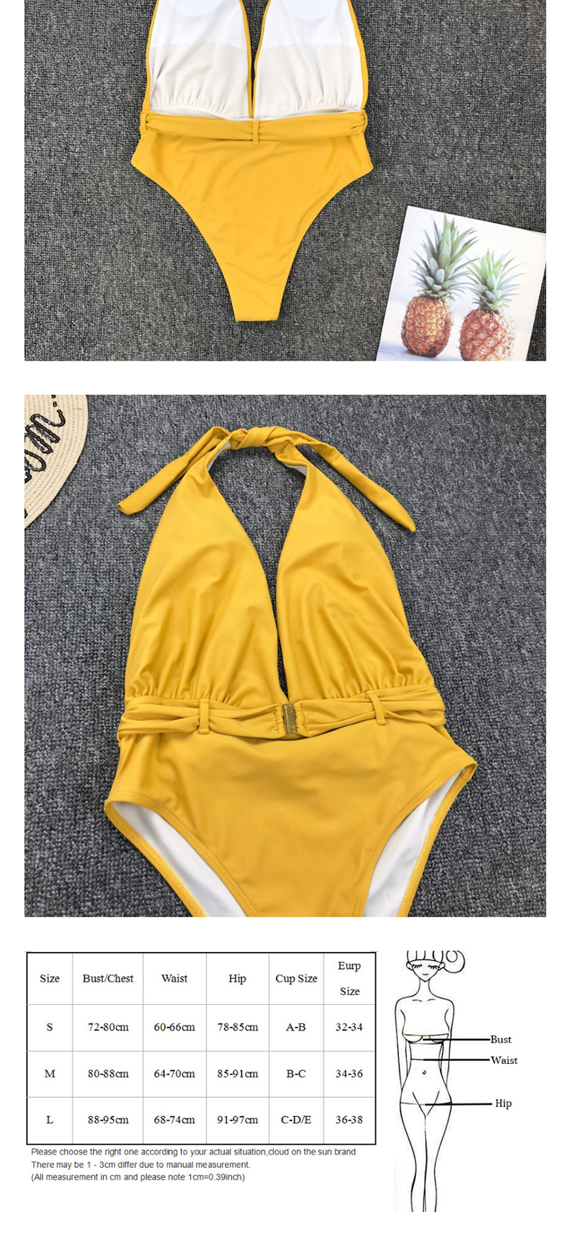 Fashion Yellow V-neck Halter One-piece Swimsuit,One Pieces