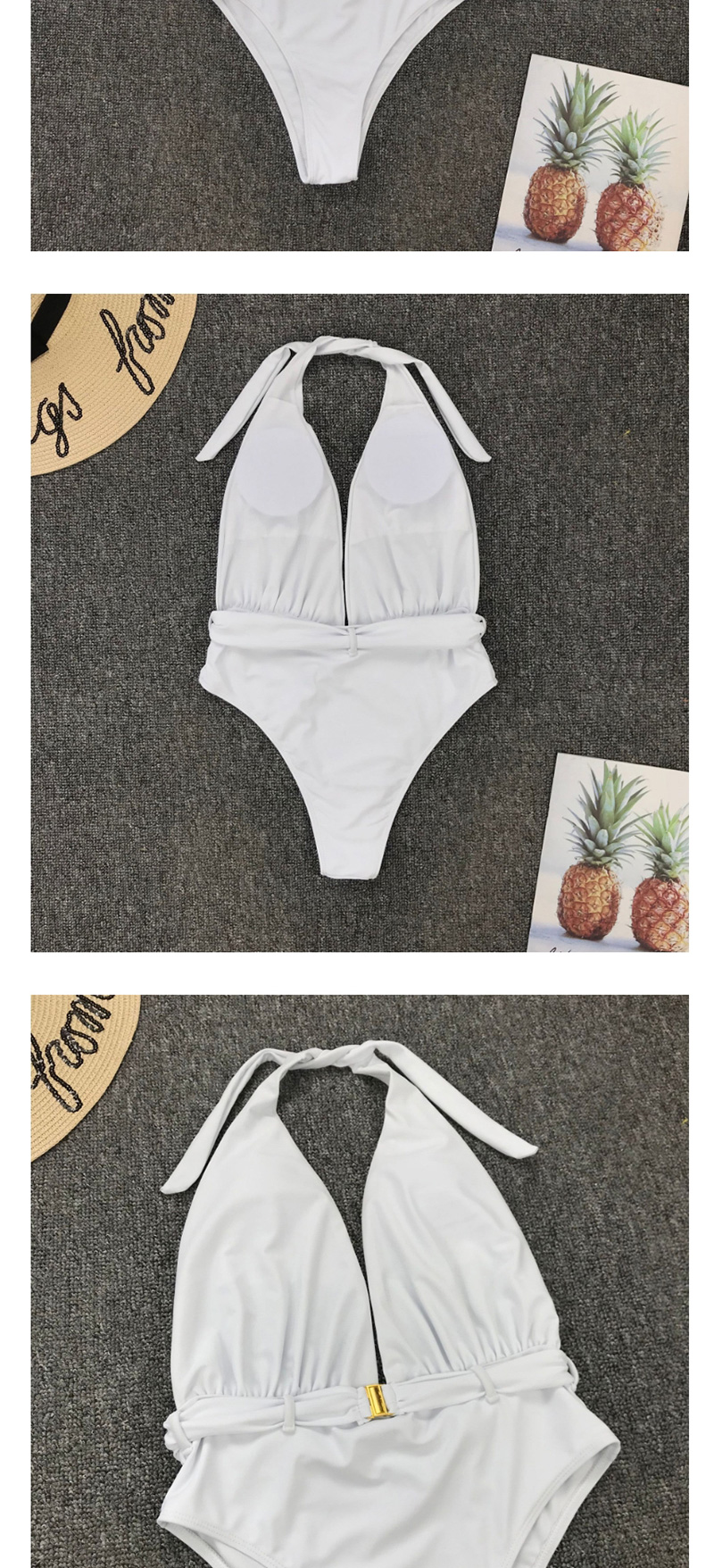Fashion White V-neck Halter One-piece Swimsuit,One Pieces