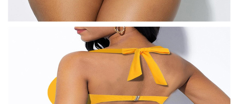 Fashion Yellow Printed Pleated High Waist Plus Size Split Swimsuit,Bikini Sets