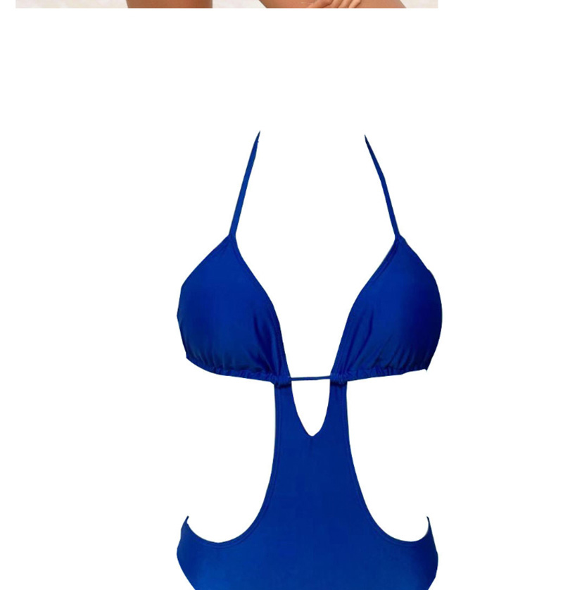 Fashion Blue V-neck Cutout Leak Back One-piece Swimsuit,One Pieces