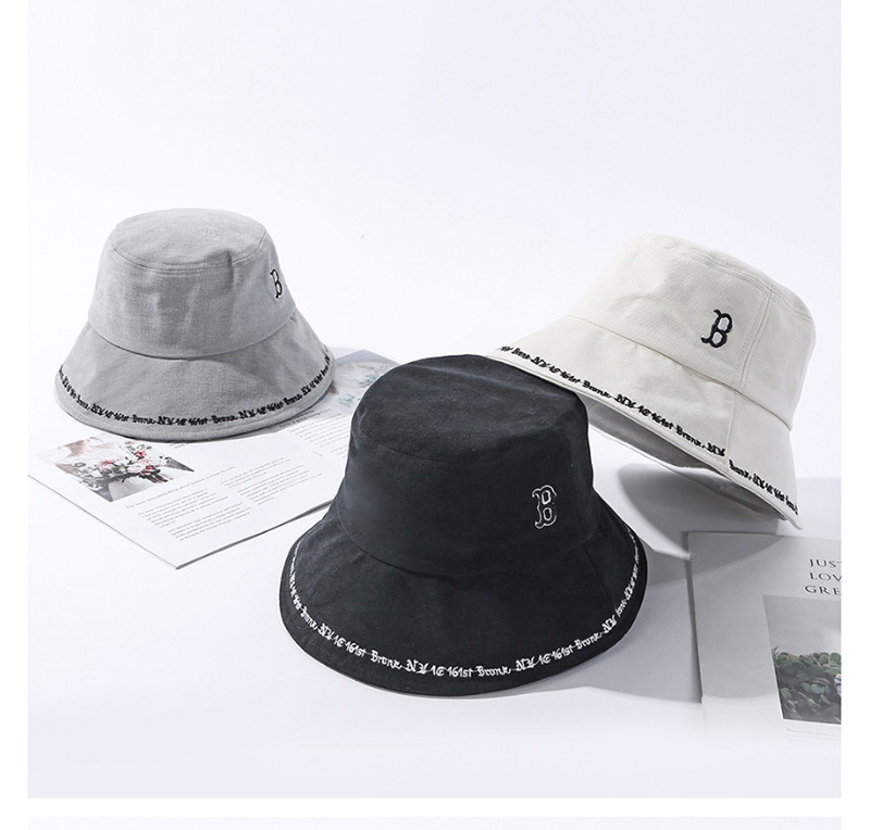 Fashion Gray Embroidered Alphabet Fisherman Hat,Sun Hats