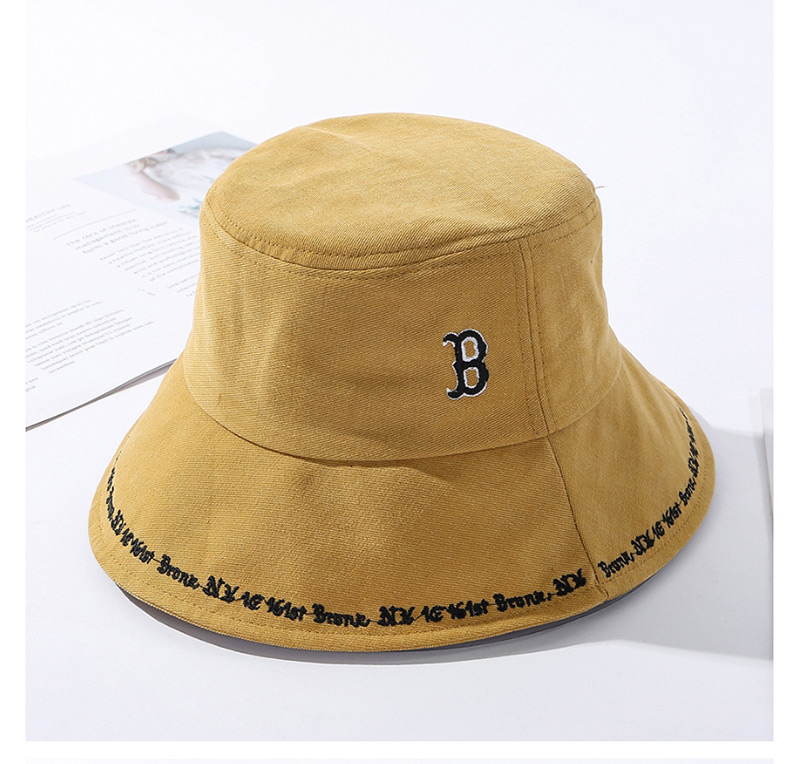 Fashion Yellow Embroidered Alphabet Fisherman Hat,Sun Hats