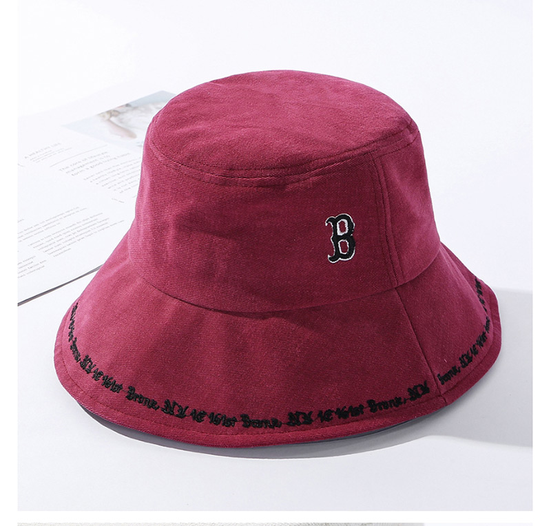 Fashion Red Wine Embroidered Alphabet Fisherman Hat,Sun Hats