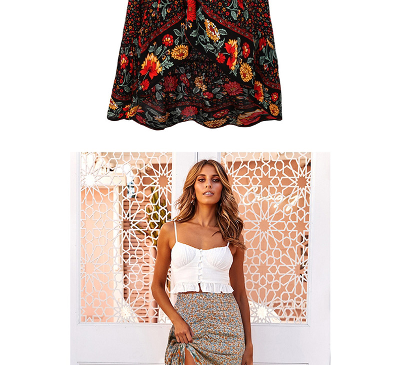 Fashion Beige Print Small Floral Print Lace Skirt Irregular Folds,Skirts