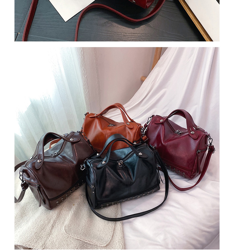 Fashion Black Rivets Stitching Messenger Bag,Handbags