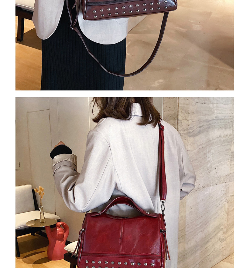 Fashion Wine Red Rivets Stitching Messenger Bag,Handbags