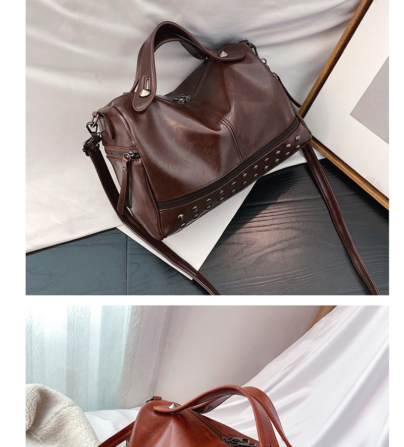 Fashion Brown Rivets Stitching Messenger Bag,Handbags
