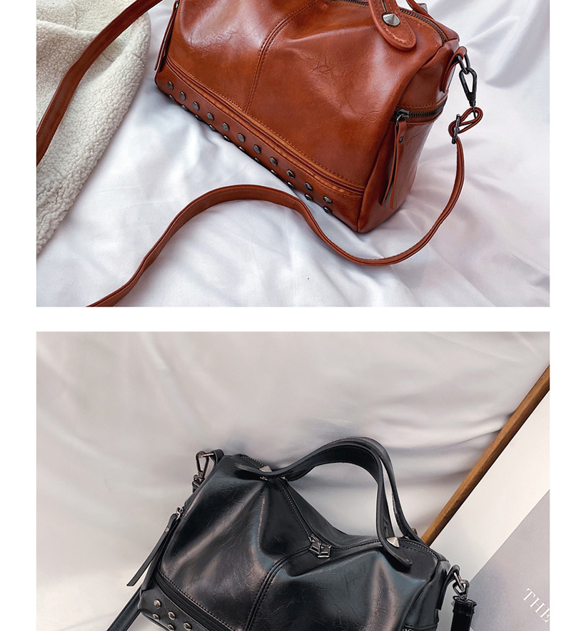 Fashion Light Brown Rivets Stitching Messenger Bag,Handbags