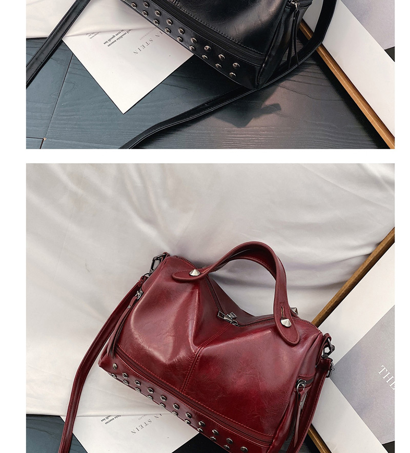 Fashion Wine Red Rivets Stitching Messenger Bag,Handbags