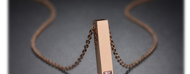 Fashion Rose Gold Smooth Finish Polishing Diamond Stone Pillars Perspective Necklace,Necklaces