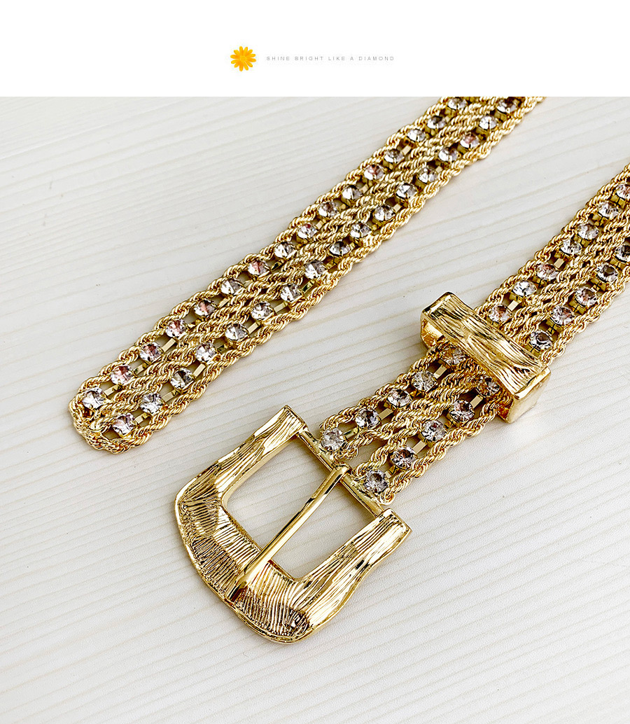 Fashion Golden Alloy Diamond Geometric Belt,Thin belts
