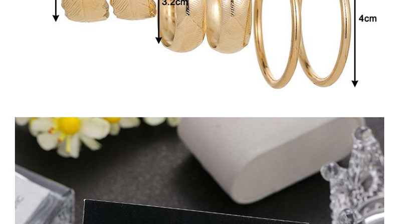 Fashion Golden Pearl And Feather Geometric Hoop Earring Set,Earrings set