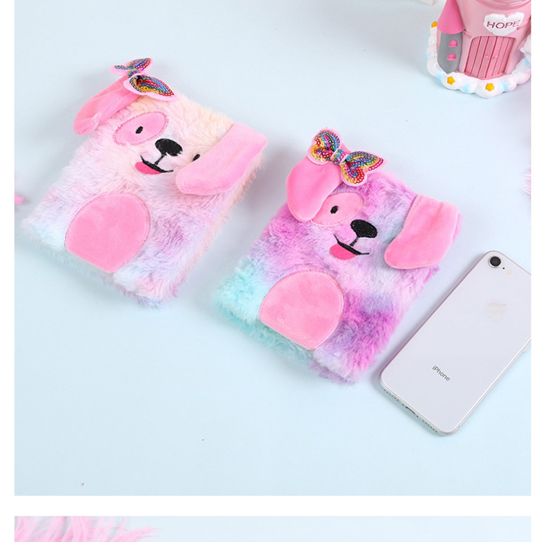Fashion Color Plush Dog Bow Sequin Stitching Gradient Notebook,Notebook/Agenda