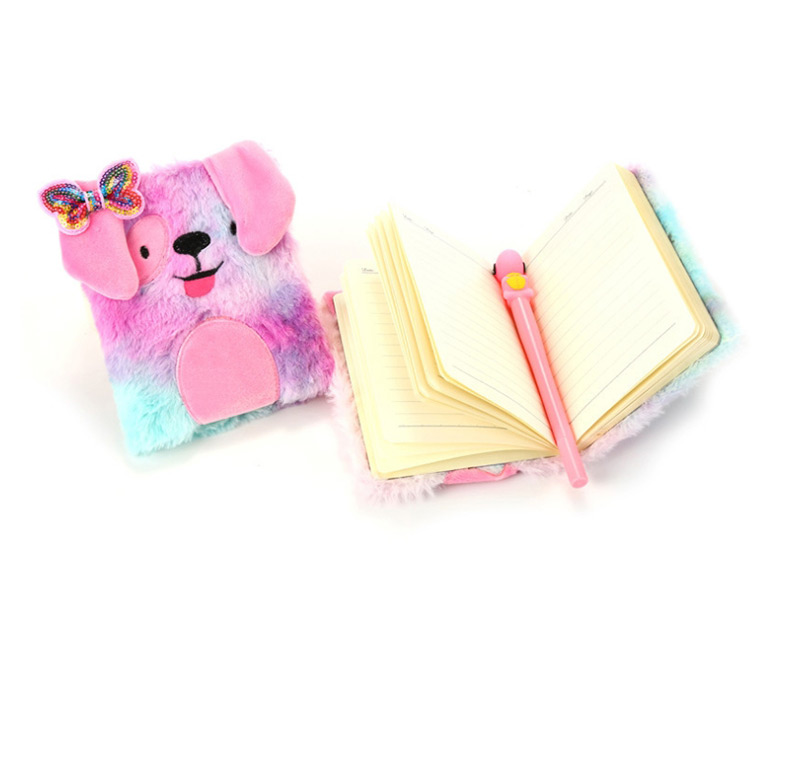 Fashion Violet Plush Dog Bow Sequin Stitching Gradient Notebook,Notebook/Agenda