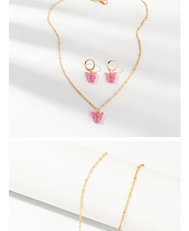 Fashion Pink Geometric Resin Butterfly Necklace Earring Set,Jewelry Sets