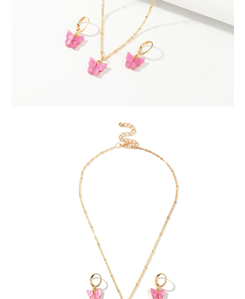 Fashion Light Green Geometric Resin Butterfly Necklace Earring Set,Jewelry Sets