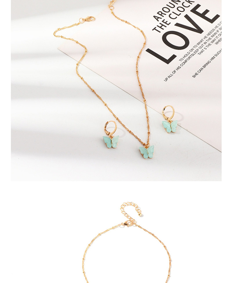 Fashion Light Green Geometric Resin Butterfly Necklace Earring Set,Jewelry Sets