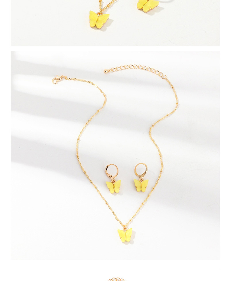 Fashion Yellow Geometric Resin Butterfly Necklace Earring Set,Jewelry Sets