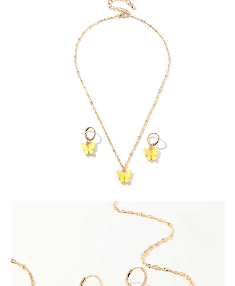 Fashion Yellow Geometric Resin Butterfly Necklace Earring Set,Jewelry Sets