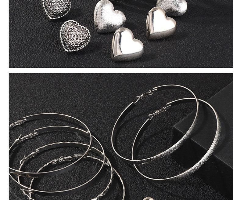 Fashion Silver Love Circle Irregular Large Ear Hoop Ear Stud Set,Earrings set